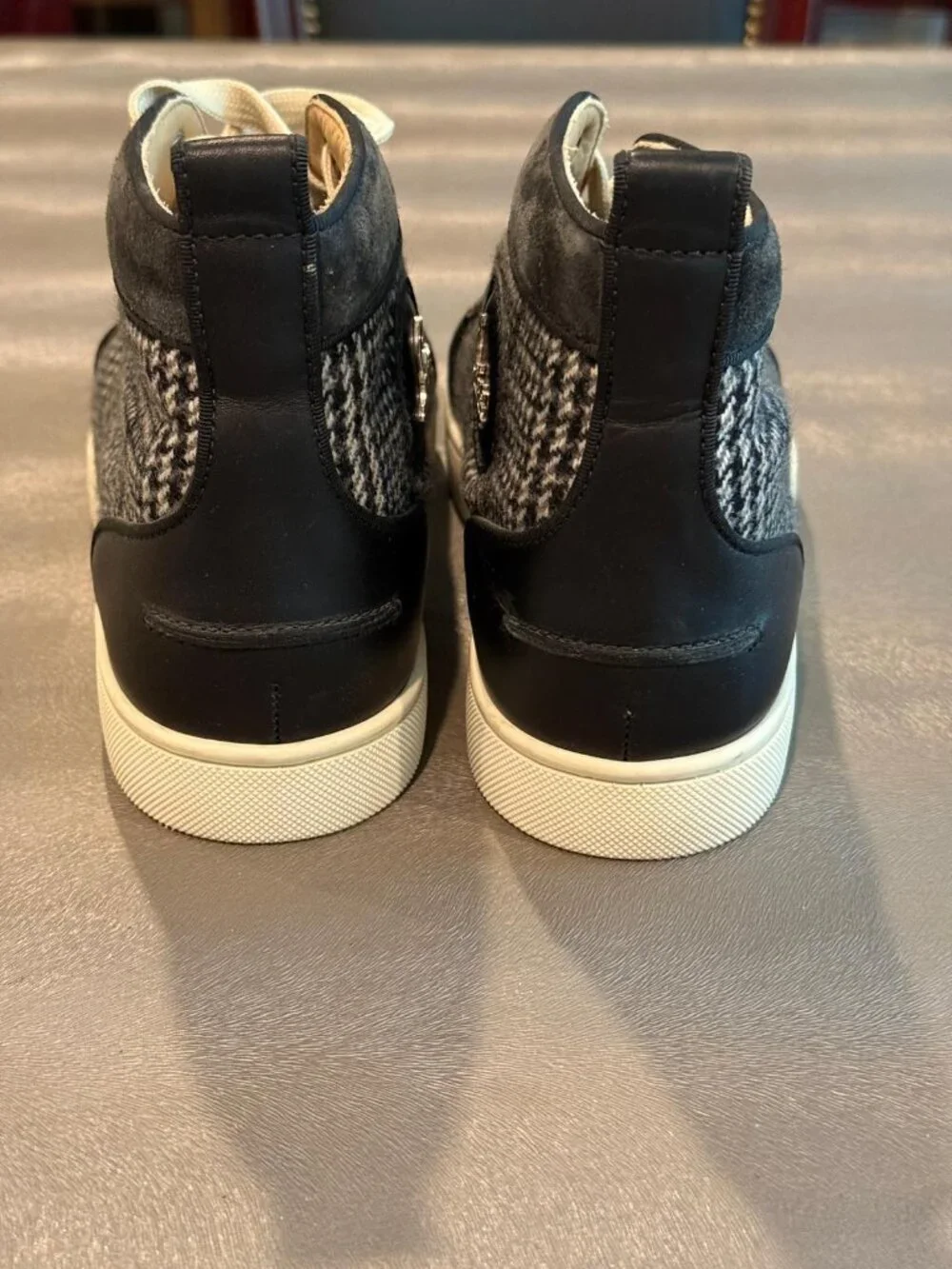 Christian Louboutin Men's Rantus Orlato Black Charbon Flat High-Top Sneakers